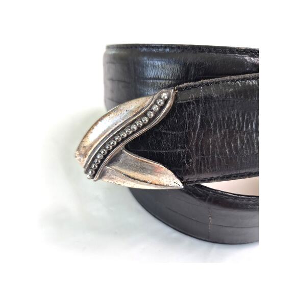 Brighton Belt Black Womens Med Embossed Leather Silver Tone Large Buckle & Tip - Picture 7 of 9